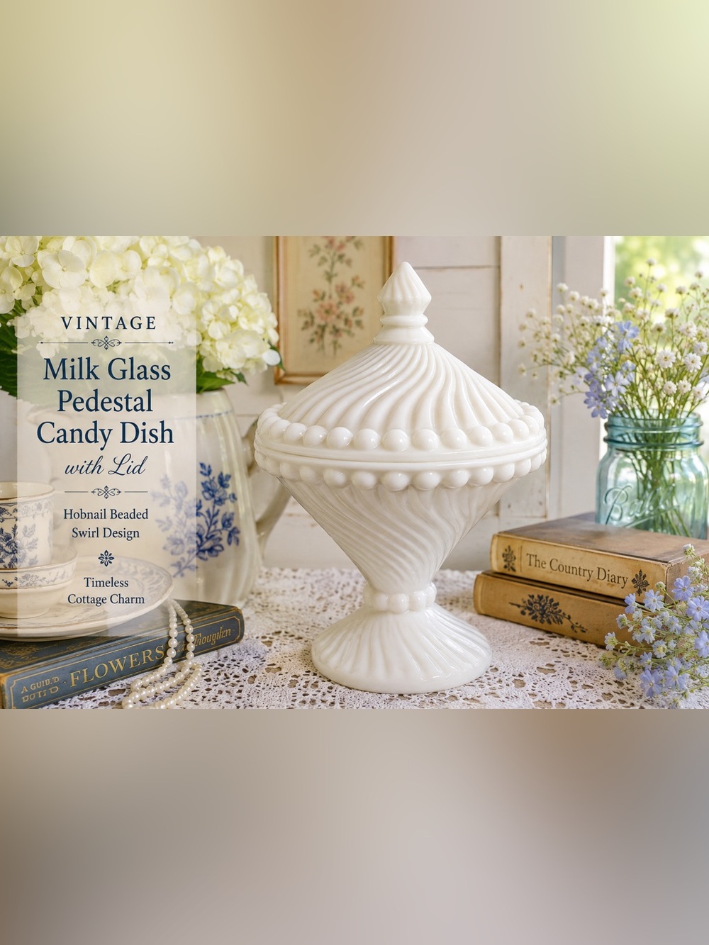 Westmoreland White Milk Glass Pedestal Candy Dish with Lid
